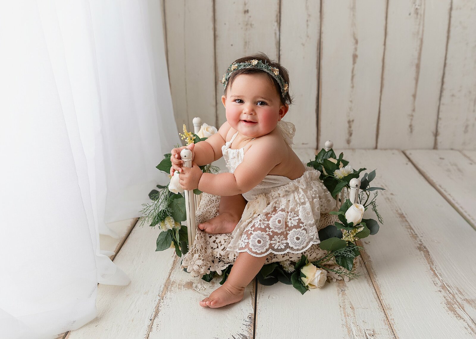 Baby girl sitter/milestone photo shoot in studio Hereford, Herefordshire