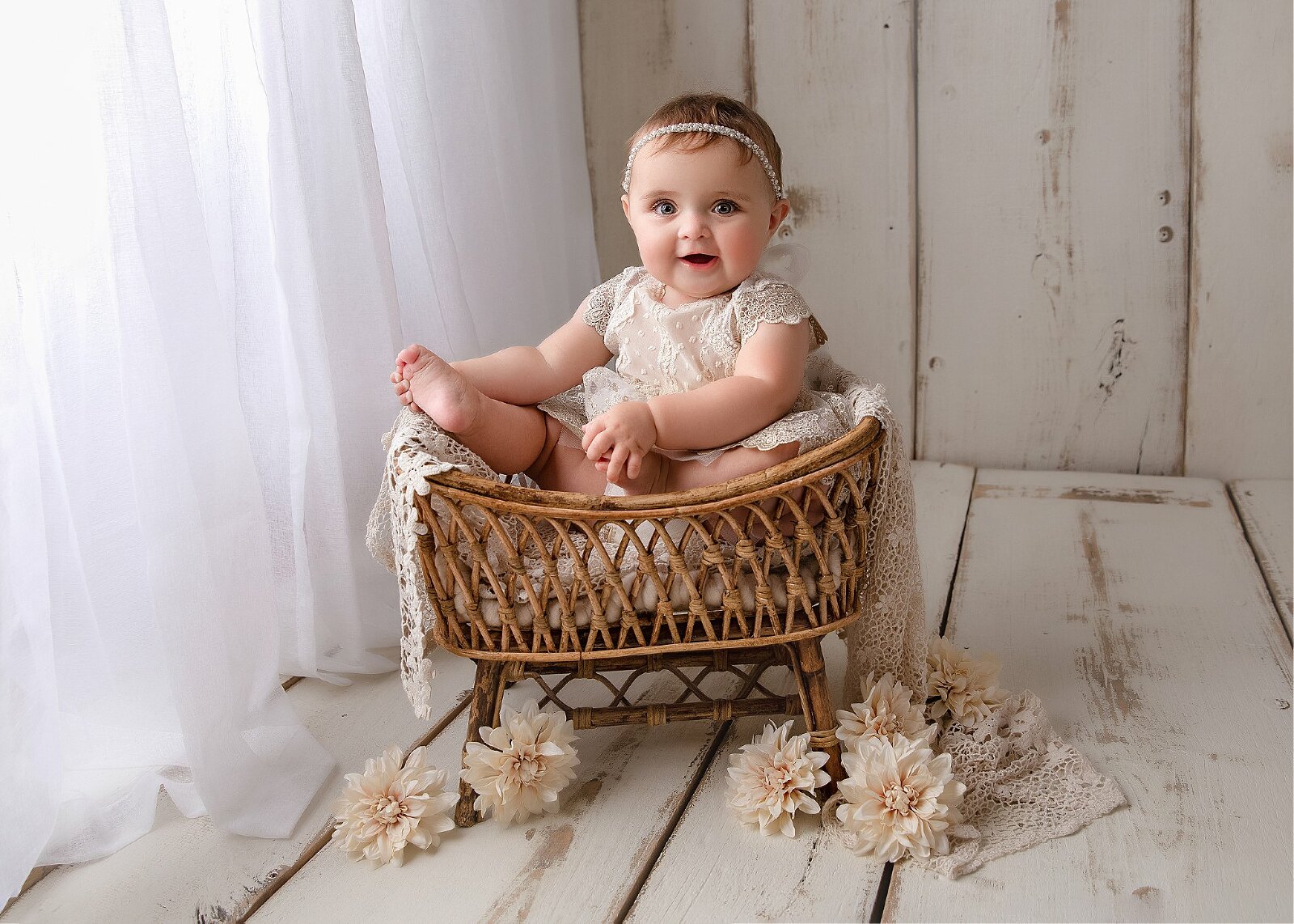 Baby girl sitter/milestone photo shoot in studio Hereford, Herefordshire