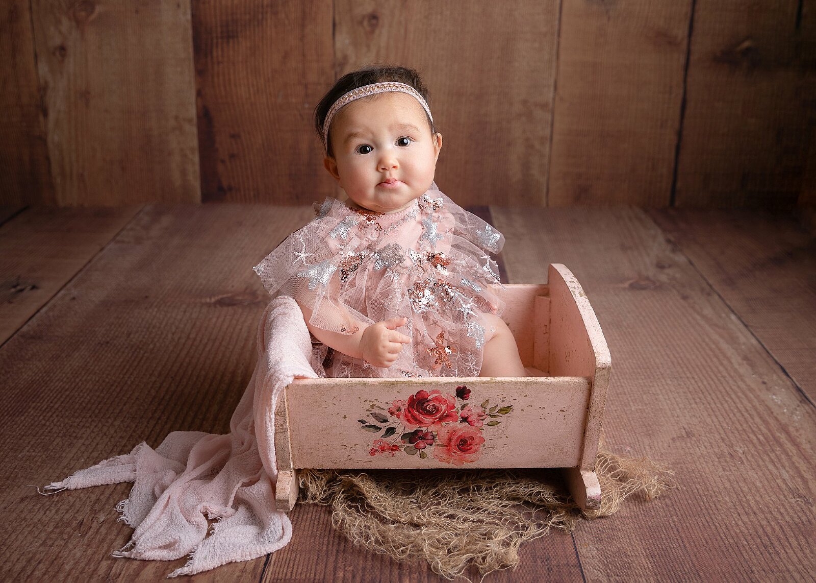 Baby girl sitter/milestone photo shoot in studio Hereford, Herefordshire